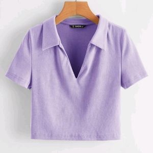 Cropped ribbed collared shirt